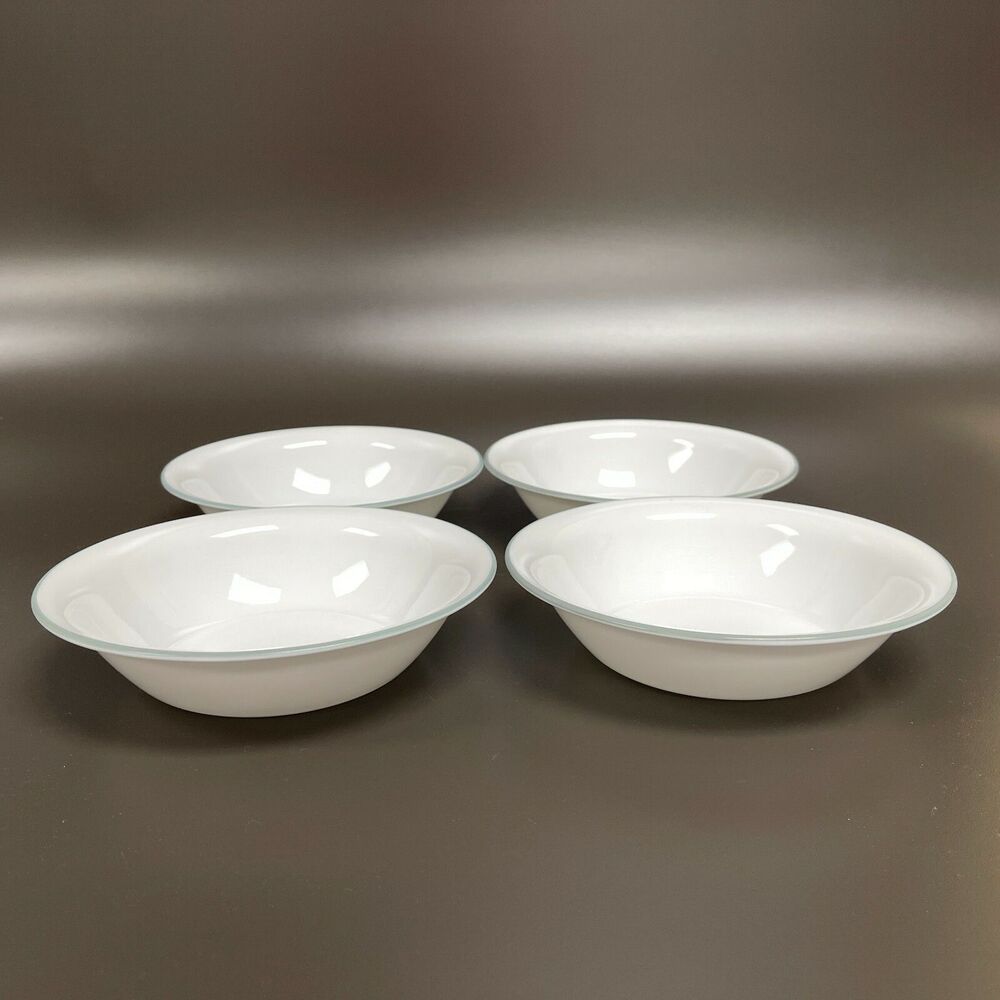 Corelle Soup Cereal Bowls White Gray Trim Made in USA 7 1/4" x‎ 1 5/8" Lot of 4